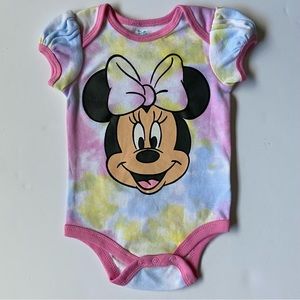 Minnie Mouse Shirt Size 6 9 Months Tie Dye Pink One Piece Snap Shirt Disney EUC